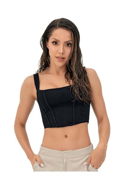 Camiseta Crop Top Tipo Corset Leonisa By Silvy Araujo J2993 Negro