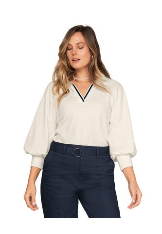 Camiseta Manga Larga Con Cuello Y Perilla Tejida F6772 Crudo Leonisa