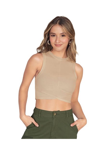 Leonisa Camiseta Crop Top Con Detalle Cruzado En Frente J2812 Beige