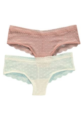 Paquete X 2 Panties Cacheteros En Encaje Y Tul Leonisa Rosa Leonisa