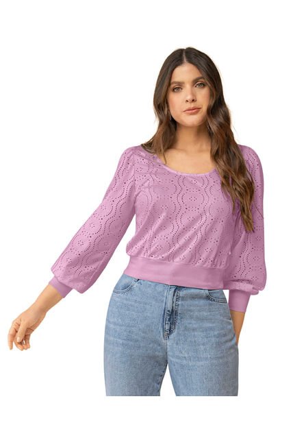 Camiseta Manga Larga Con Puños Y Fajón En Rib F6803 Lila