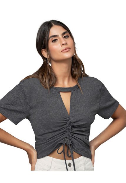 Camiseta Manga Corta Con Abertura Triangular En Escote J2853 Gris