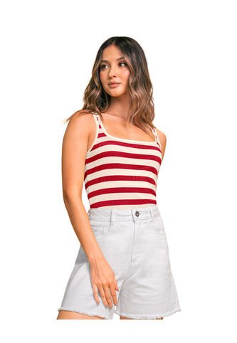 Camiseta Manga Sisa En Tejido Acanalado Stretch J2892 Rayas Rojas Leonisa