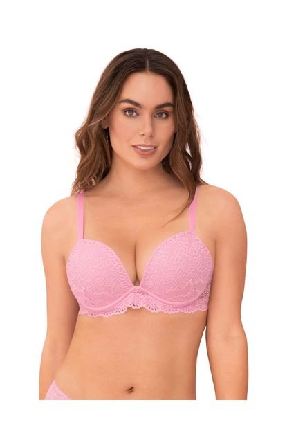 Brasier Doble Realce Escote Profundo Elaborado En Encaje 71345 Rosa Pastel