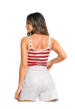 Camiseta Manga Sisa En Tejido Acanalado Stretch J2892 Rayas Rojas
