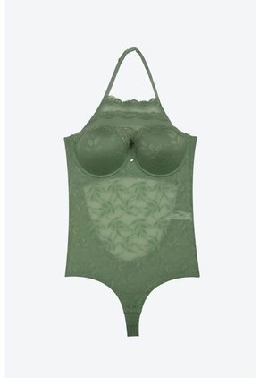 Body Tipo Halter Con Realce Confeccionado En Malla EM159-004 BODY ENCAJE, T34B/M, BLCO Lili Pink