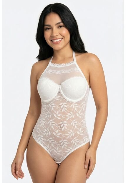 Body Tipo Halter Con Realce Confeccionado En Malla EM159-004 BODY ENCAJE, T38B/XL, VRML Lili Pink