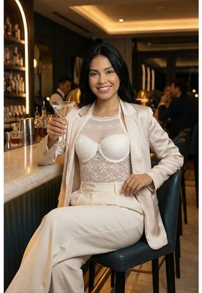 Body Tipo Halter Con Realce Confeccionado En Malla EM159-004 BODY ENCAJE, T38B/XL, VRML Lili Pink