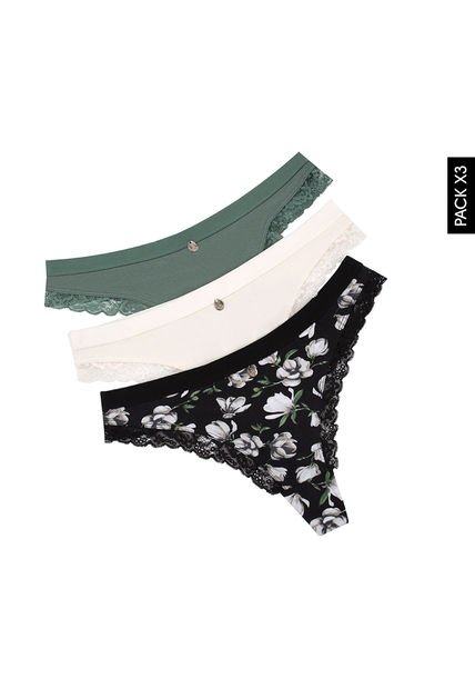 Pantie x3 Verde-Blanco-Negro Lili Pink