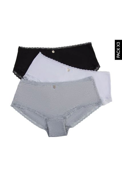 Pantie x3 Negro-Blanco-Gris Lili Pink
