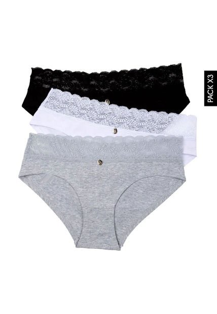 Pantie x3 Gris-Blanco-Negro Lili Pink Femenino