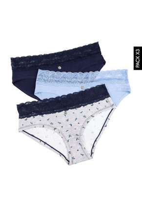 Pantie x3 Gris-Azul-Azul Navy Lili Pink Femenino
