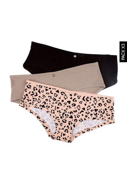 Pantie x3 Negro-Café-Salmón Lili Pink