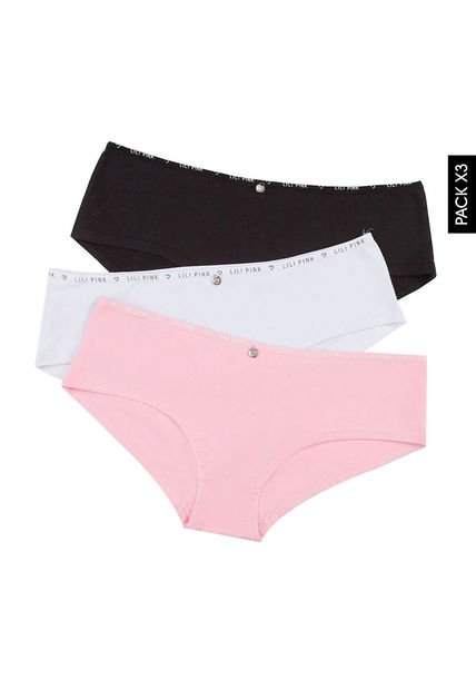 Pantie x3 Negro-Blanco-Rosa Lili Pink