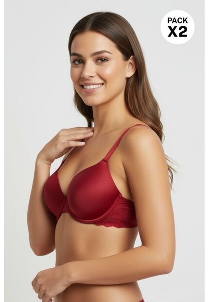 Brasier En Microfibra Satinada Paquete X2 Cobertura Media IM102-042, T32B, NRGO_ROJO Lili Pink