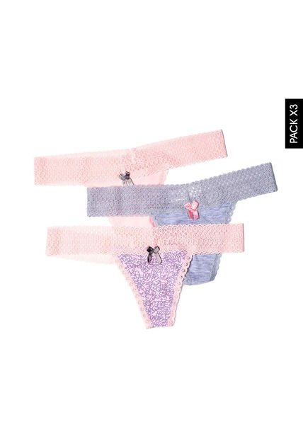 Pantie x3 Palo Rosa-Gris Lili Pink