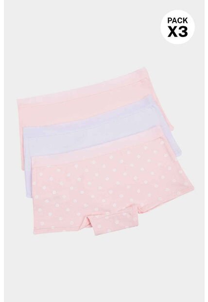 Panty Tipo Boxer En Algodón Suave Para Niñas Paquete X3 IN100-002 PANTY X3, T04, BLCO_RSCL_FLRS Lili Pink