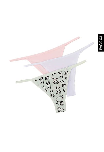 Pantie x3 Blanco-Rosa-Verde Limón Lili Pink