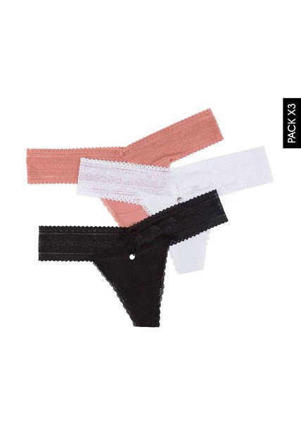 Pantie x3 Negro-Blanco-Palo Rosa Lili Pink