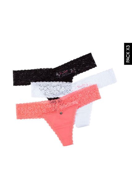 Pantie x3 Negro-Blanco-Coral Lili Pink
