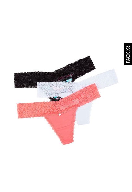 Pantie x3 Negro-Blanco-Coral Lili Pink