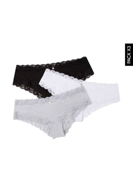 Pantie x3 Blanco-Negro-Gris Lili Pink
