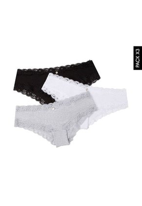 Pantie x3 Blanco-Negro-Gris Lili Pink