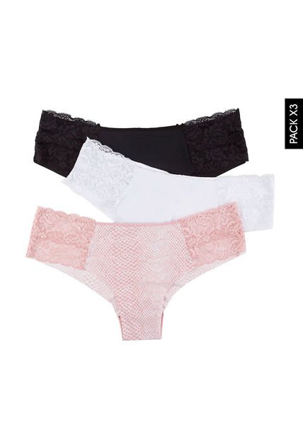 Pantie x3 Negro-Blanco-Palo Rosa Lili Pink