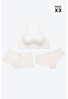 Conjunto Brasier Y Dos Panties En Microfibra Con Encaje 2191 CJTO TRIO, T34B/M, MRFL Lili Pink