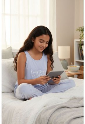 Conjunto Pijama Para Niña De 2 Piezas Confeccionado En Algodón LJ153-002 CJT PJM PNTLN LRG, T16, AZCL Lili Pink