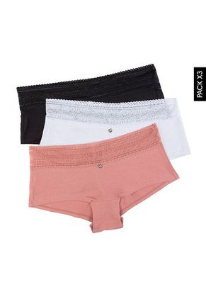 Pantie x3 Negro-Blanco-Terracota Lili Pink