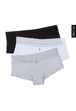 Pantie x3 Negro-Blanco-Gris Lili Pink