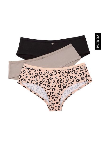 Pantie x3 Negro-Café-Salmón Lili Pink