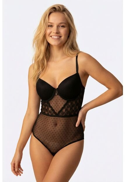 Body Elaborado En Malla Con Aro Y Tiras Ajustables EM159-005 BODY ENCAJE, T34B/M, BLCO Lili Pink