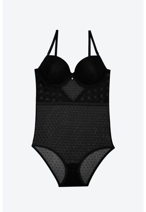 Body Elaborado En Malla Con Aro Y Tiras Ajustables EM159-005 BODY ENCAJE, T34B/M, BLCO Lili Pink