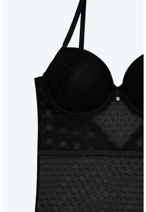 Body Elaborado En Malla Con Aro Y Tiras Ajustables EM159-005 BODY ENCAJE, T34B/M, BLCO Lili Pink