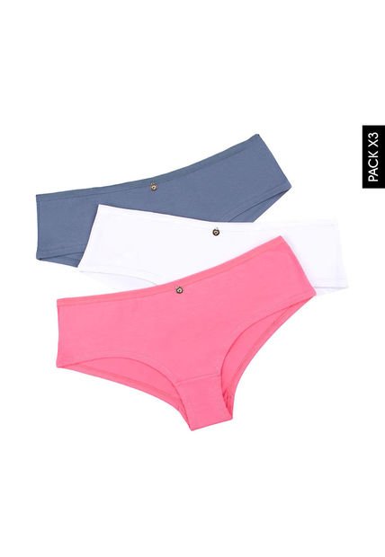 Pantie x3 Blanco-Azul Grisáceo-Fucsia Lili Pink