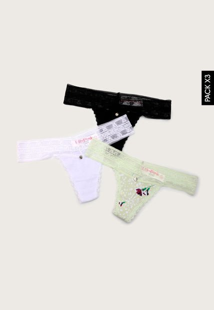 Pantie x3 Negro-Blanco-Verde Limón Lili Pink