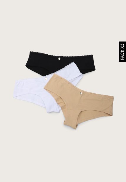 Pantie x3 Negro-Blanco-Beige Lili Pink