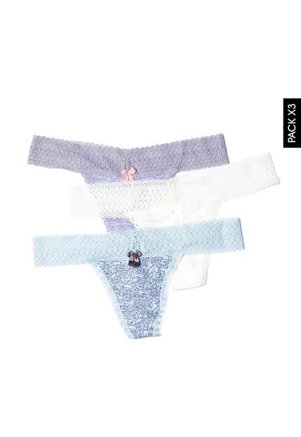 Pantie x3 Marfil-Gris-Celeste Lili Pink