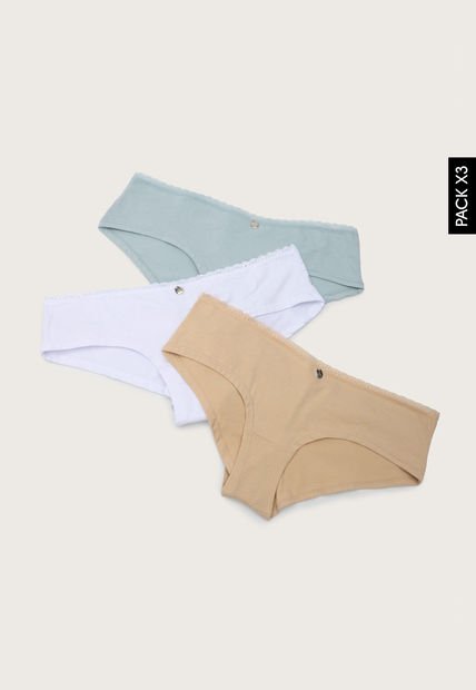 Pantie x3 Blanco-Beige-Verde Lili Pink