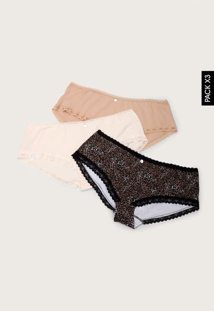 Pantie x3 Marfil-Palo Rosa-Negro Lili Pink