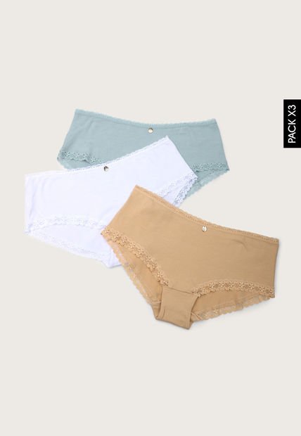 Pantie x3 Blanco-Nude-Azul Grisáceo Lili Pink
