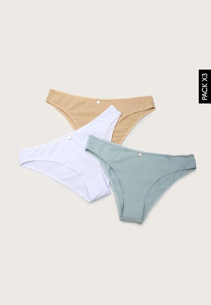 Pantie x3 Blanco-Beige-Verde Grisáceo Lili Pink
