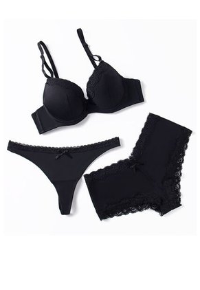 Conjunto Trío Incluye Brasier Más 2 Panties 2310 CONJUNTO BRASIER TRIO NEGRO T38B/XL Lili Pink