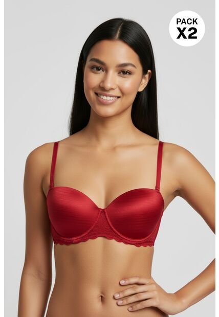 Brasier En Microfibra Satinada Tipo Strapless Paquete X2 IM102-044, T34B, NRGO_ROJO Lili Pink