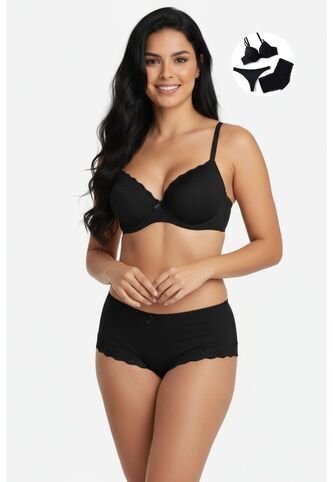 Conjunto Trío Incluye Brasier Más 2 Panties 2310 CONJUNTO BRASIER TRIO NEGRO T34B/M Lili Pink Lili Pink