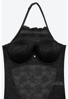 Body Tipo Halter Con Realce Confeccionado En Malla EM159-004 BODY ENCAJE, T32B/S, BLCO Lili Pink