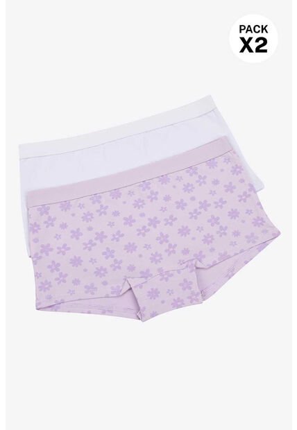 Boxer En Algodón Para Niñas Paquete X2 LJ103-011 PANTY ALG X2, T14, BLCO_FLRS Lili Pink