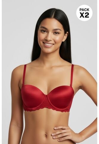 Brasier En Microfibra Satinada Tipo Strapless Paquete X2 IM102-044 BRASIER X2, T36B, NRGO_ROJO Lili Pink Lili Pink